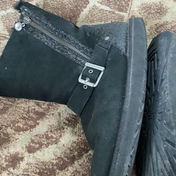 Ugg Australia Black Sheepskin Glitter Boots Size 10 - Picture 6 of 16